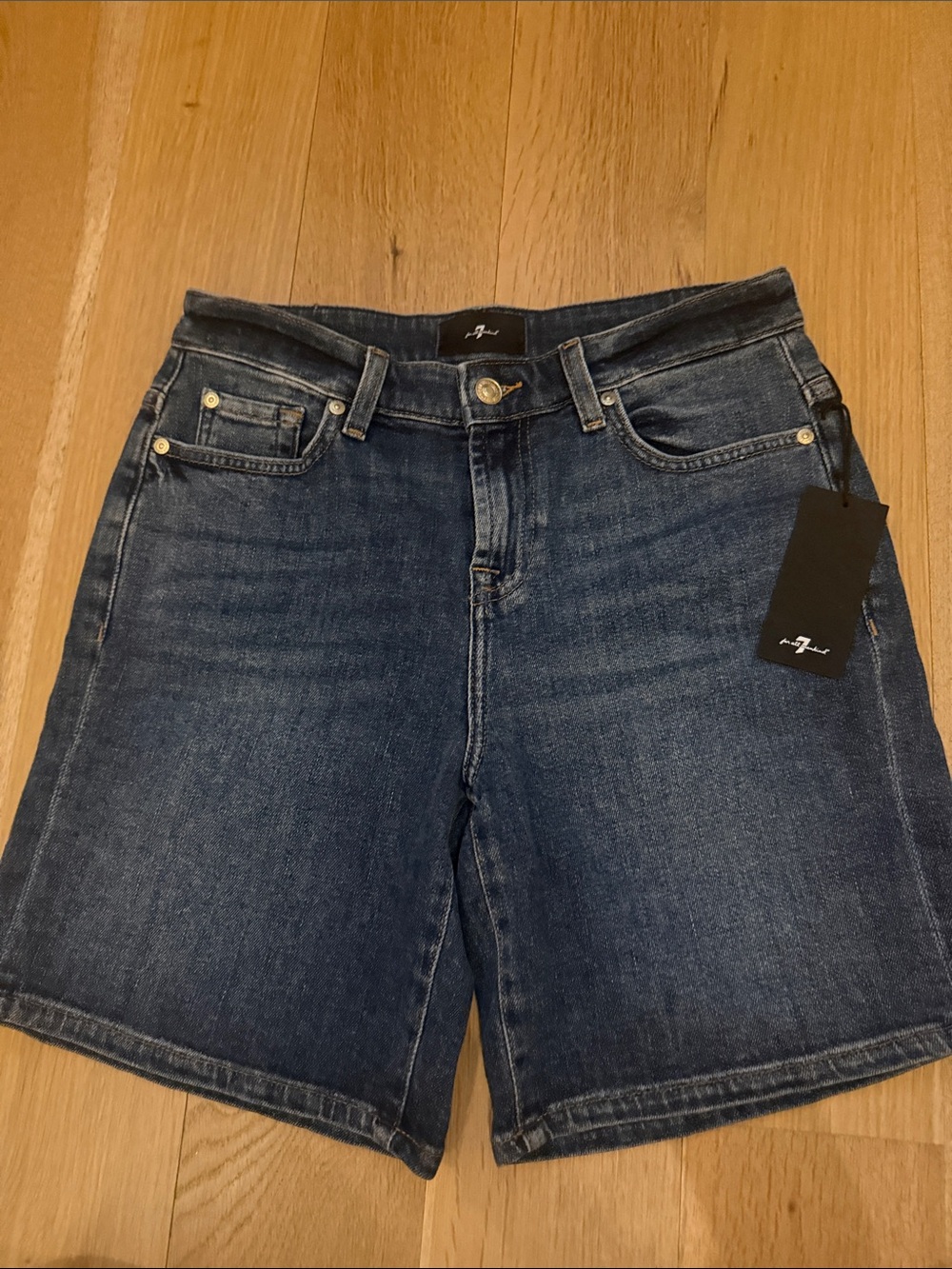 7 For All Mankind Dark Blue Denim Shorts